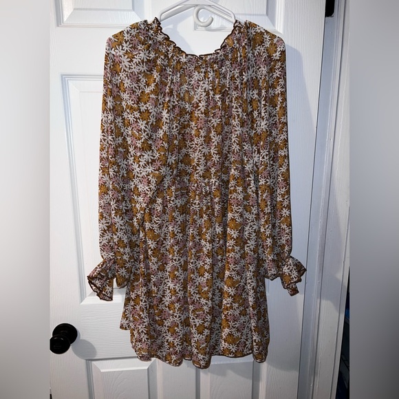 AAKAA MUSTARD FLORAL TASSEL FRONT TIE DRESS SIZE SMALL - Picture 3 of 7